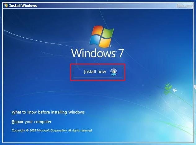 تثبيت Windows 7 الآن