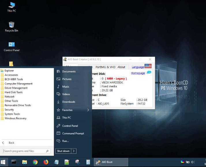 Hiren's BootCD PE - Windows 10 PE x64 لأجهزة الكمبيوتر من الجيل الجديد