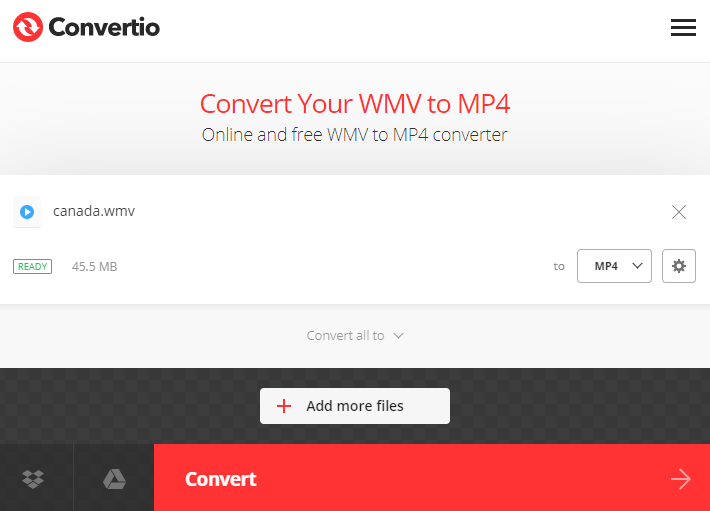 كيفية تحويل wmv إلى mp4 على convertio