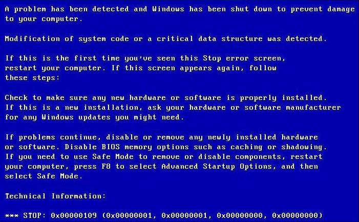 شاشة زرقاء 0x00000109