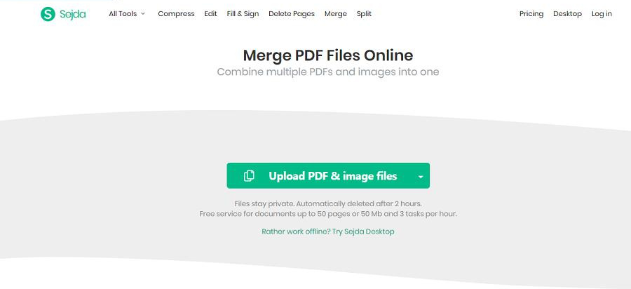 Sejda دمج PDF عبر الإنترنت