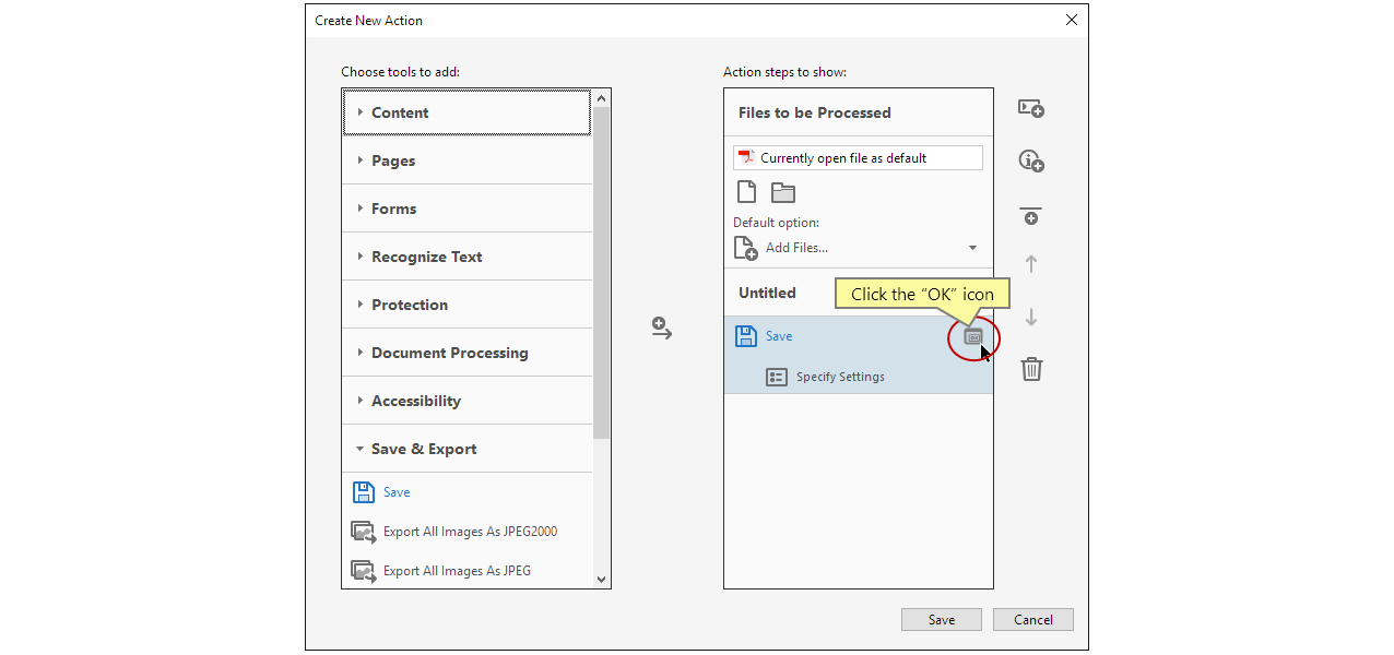 انقر على أيقونة موافق