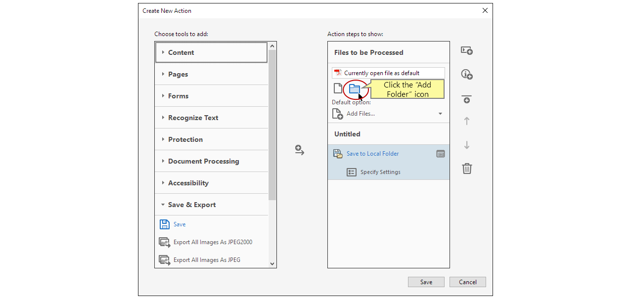 انقر على أيقونة إضافة مجلد