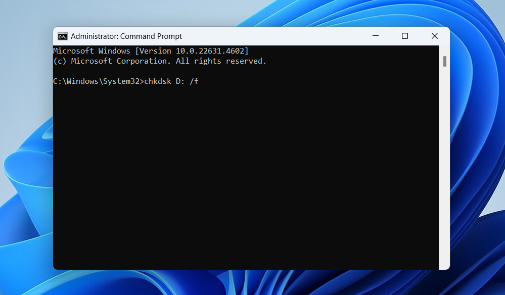 تشغيل CMD وكتابة أمر CHKDSK