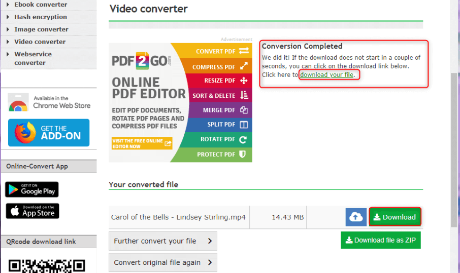 تنزيل الفيديو الذي تم تحويله من web online converter