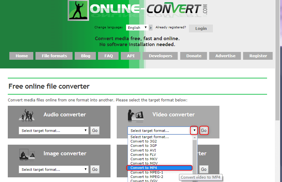 خدد تحويل إلى mp4 في web online converter