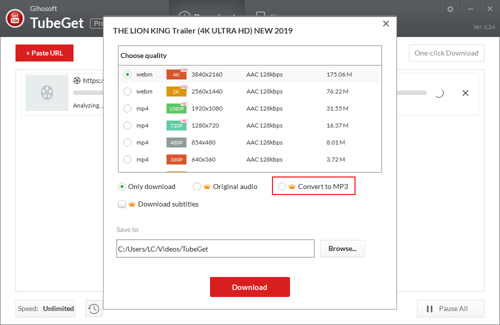 تحويل الصوت من اليوتيوب الى mp3 عبر gihosoft