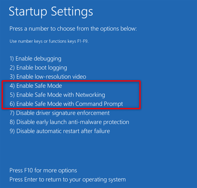 إعدادات بدء التشغيل في الوضع الآمن لنظام التشغيل Windows 10