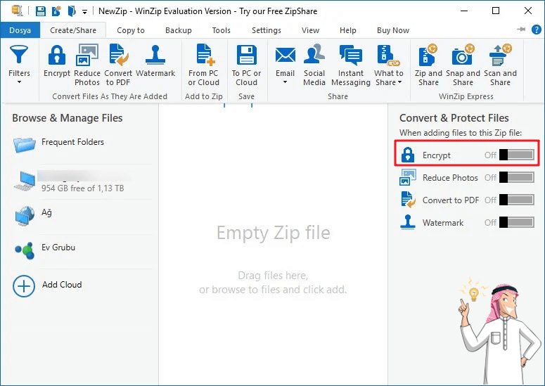 تشفير الملفات باستخدام winzip