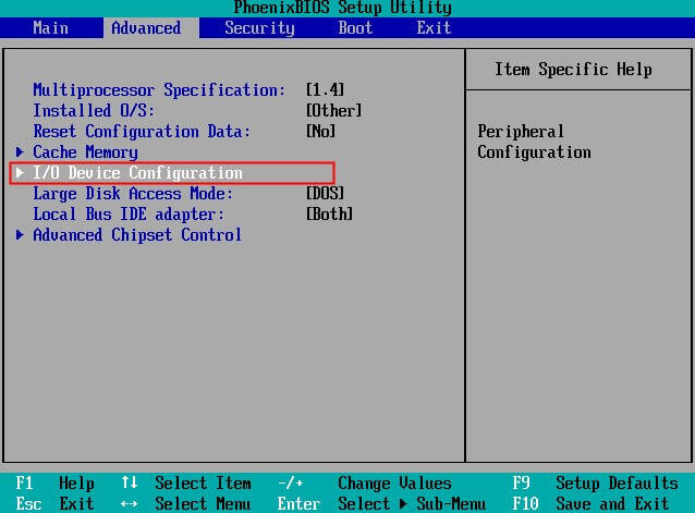 Device Configuration في bios