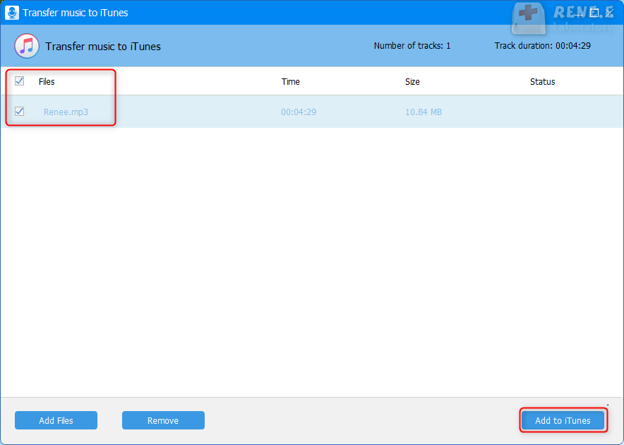 أضف إلى iTunes في Renee Audio Tools