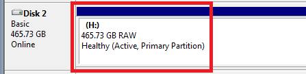 يظهر القرص كنظام RAW