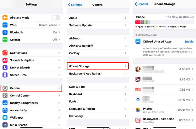 تحقق من تخزين الآيفون قبل التحديث إلى ios 13