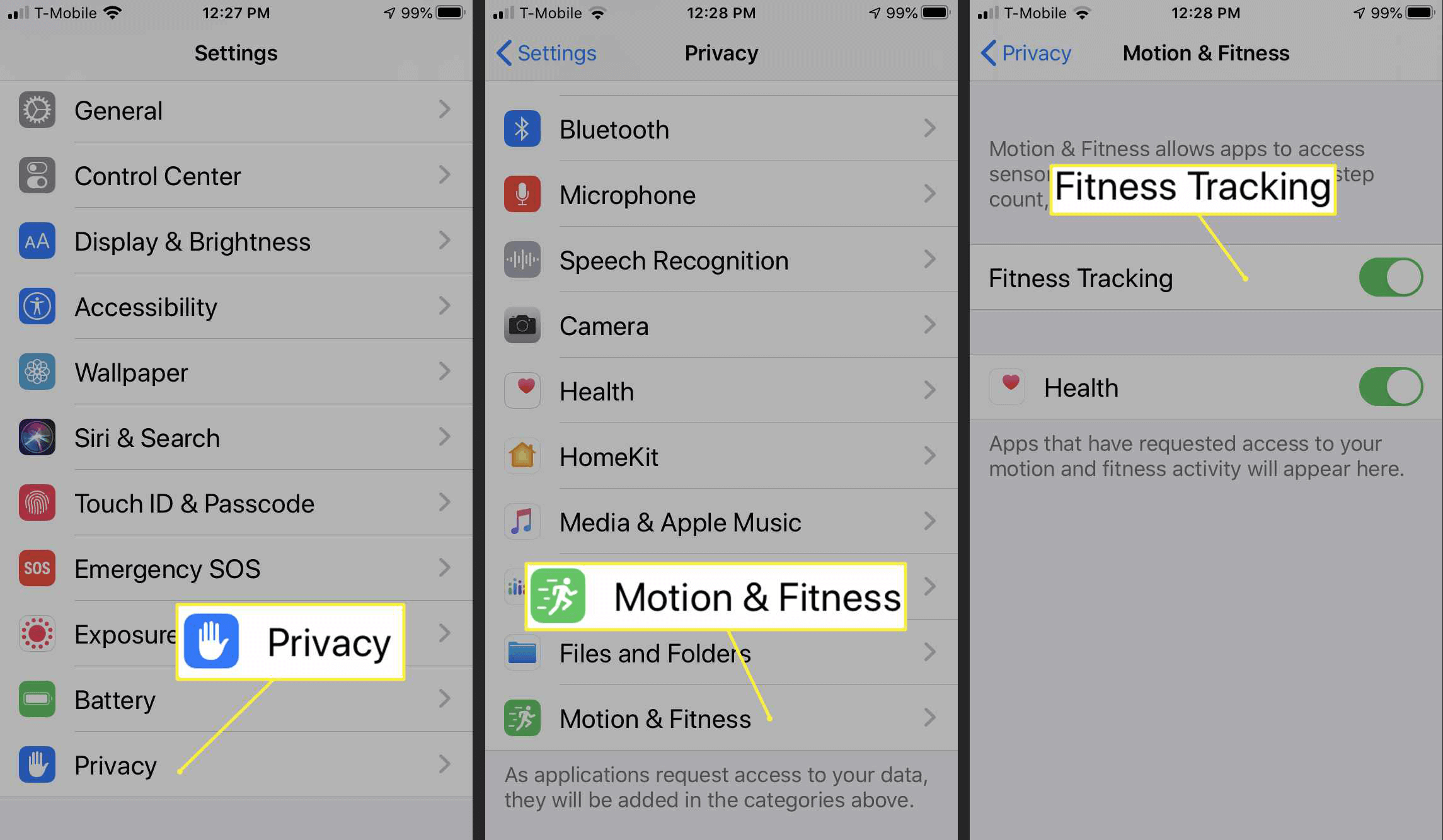 إغلاق تتبع اللياقة البدنية في iphone