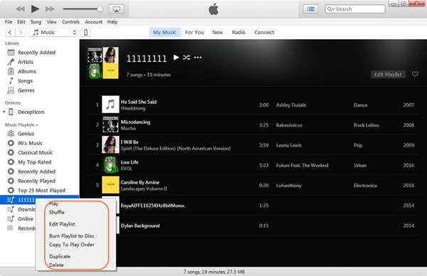 تحديد خلط ورق اللعب أو قائمة التشغيل في itunes