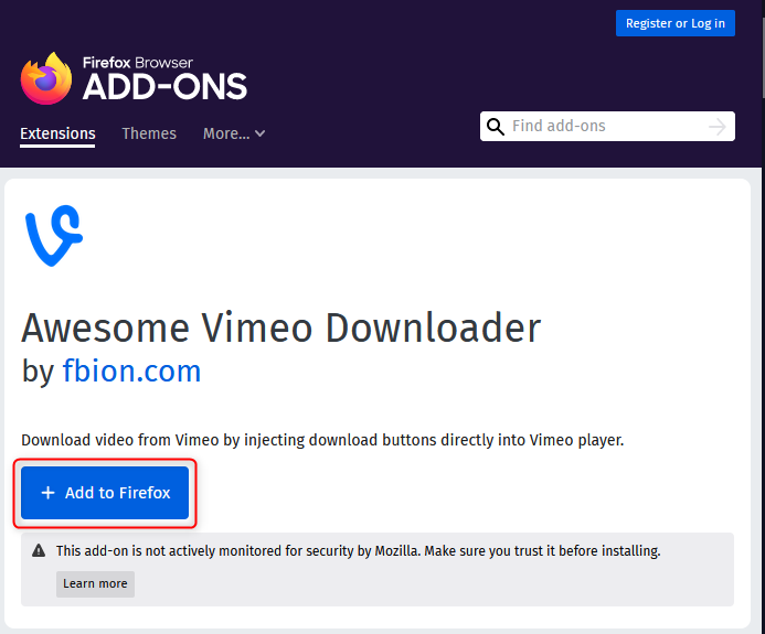 كيفية إضافة vimeo إلى Firefox