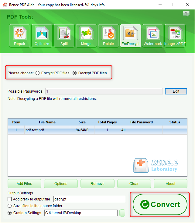 فك تشفير ملفات pdf باستخدام مساعد رينيه pdf