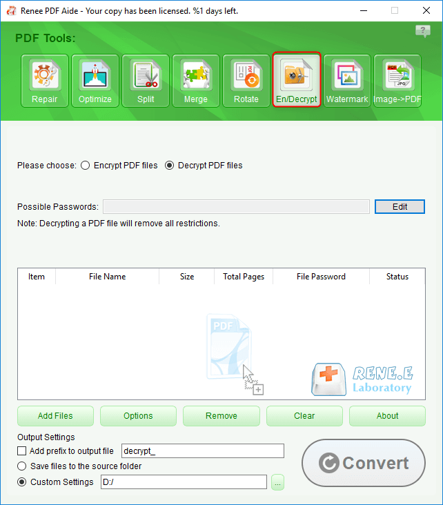تشفير ملفات pdf مع مساعد رينيه PDF