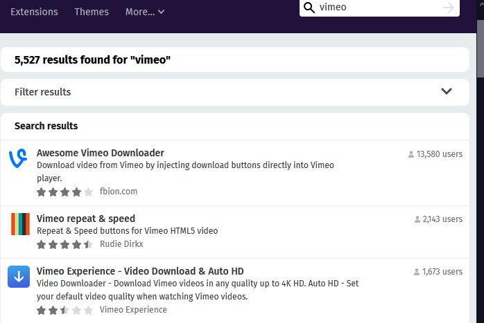 حدد إحدى نتائج البحث في vimeo