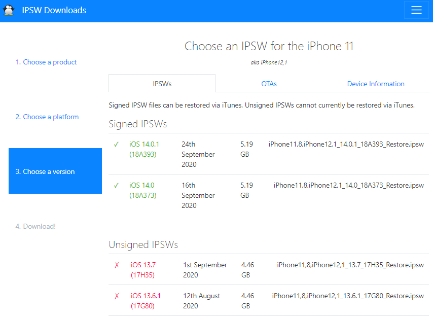 كيفية الرجوع إلى إصدار أقدمية ios باستخدام ipsw