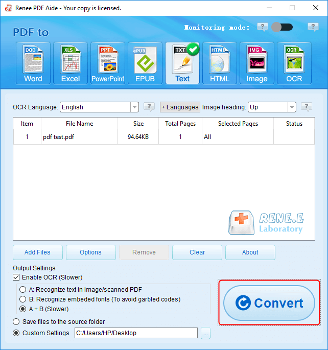 تحويل وإنشاء نص pdf إلى Text قابل للتحرير باستخدام مساعد رينيه pdf ocr