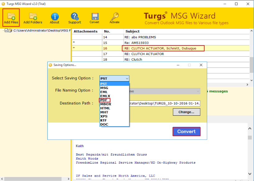 تحويل msg إلى pdf باستخدام Turgs