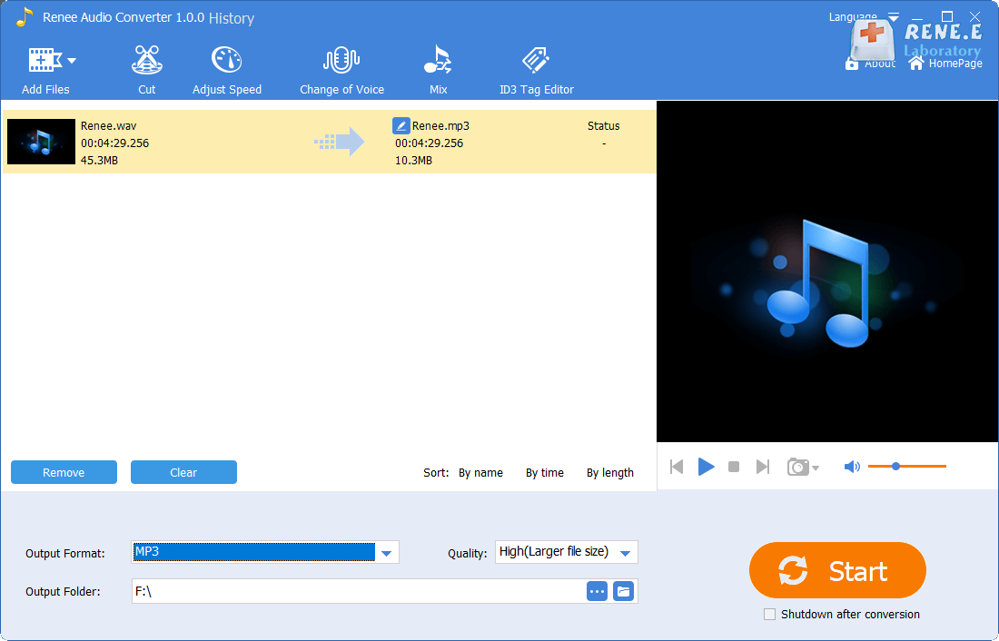 استخدم محول الصوت Renee لتحويل wav إلى mp3