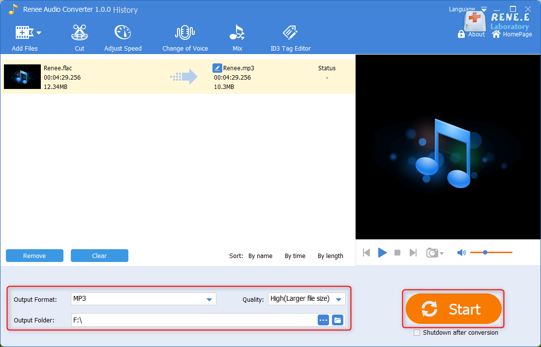تحويل flac إلى mp3 باستخدام محول الصوت Renee