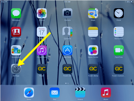 اضغط على الإعدادات على جهاز ipad