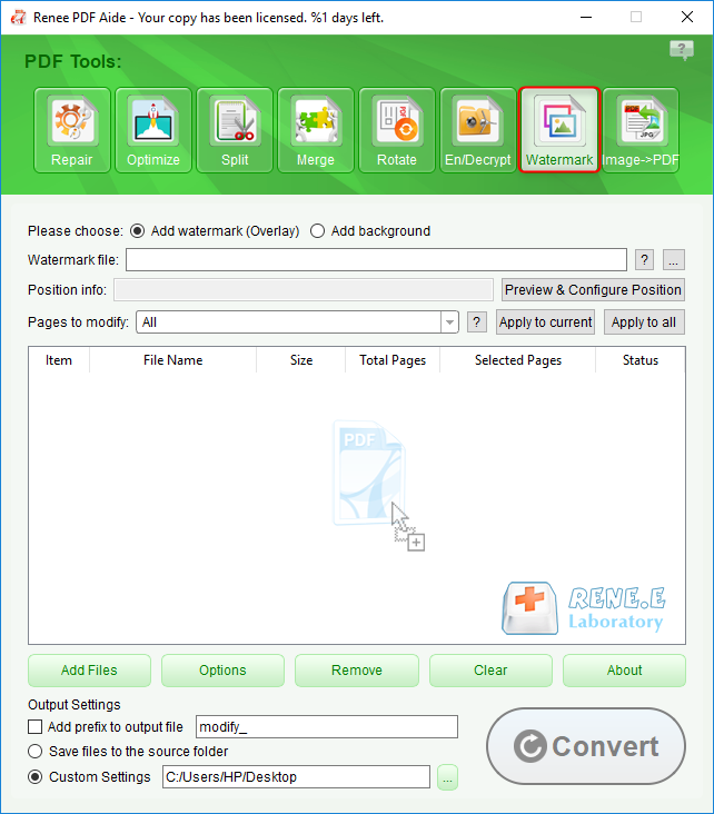 تحديد علامة مائية في Renee PDF Aide