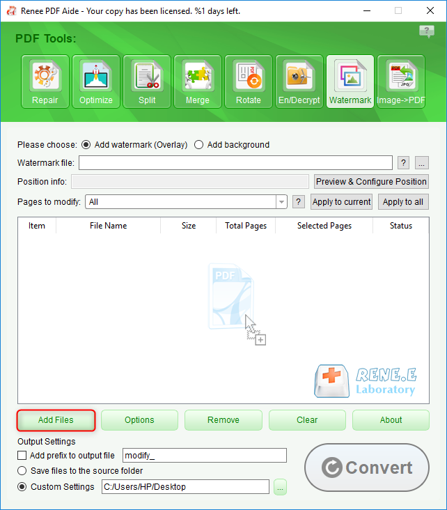 كيفية إضافة علامة مائية إلى ملف pdf باستخدام مساعد رينيه pdf