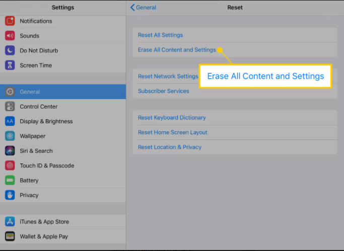 محو جميع المحتويات والإعدادات على جهاز ipad