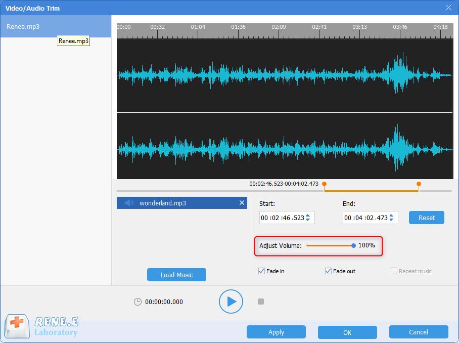 ضبط مستوى صوت الملف الصوتي باستخدام Renee Audio Tools