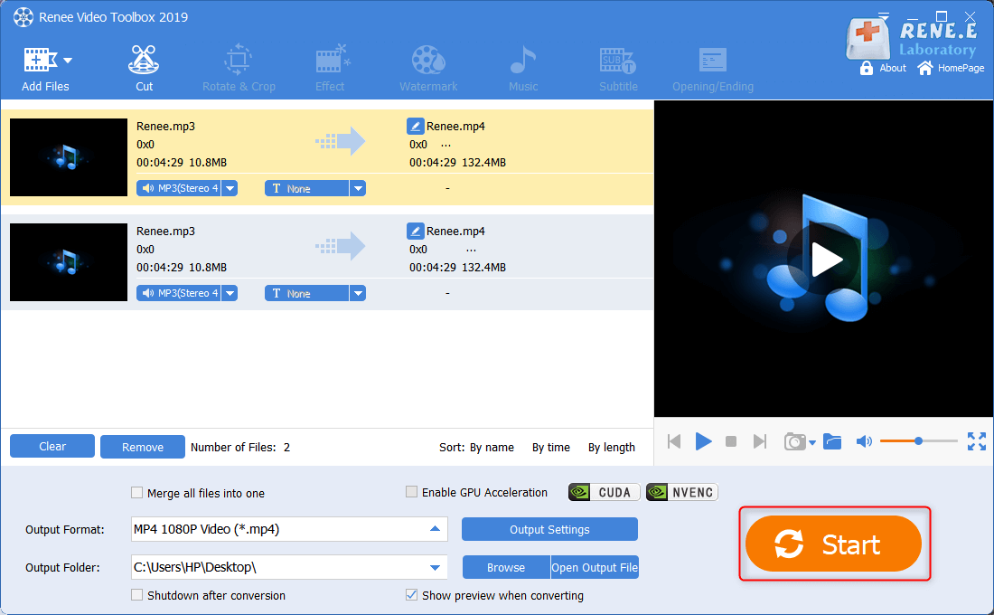 كيفية تحويل mp3 إلى mp4 باستخدام Renee Video Editor Pro