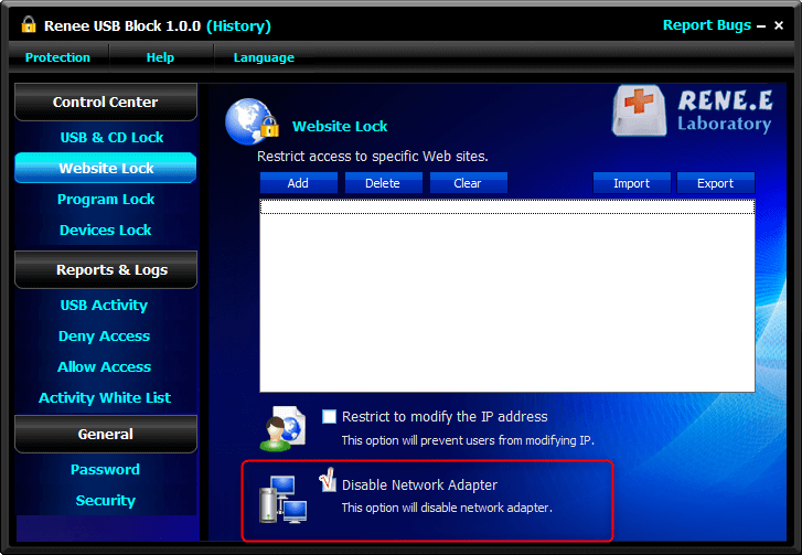 تعطيل الوصول إلى الشبكة باستخدام Renee USB Block