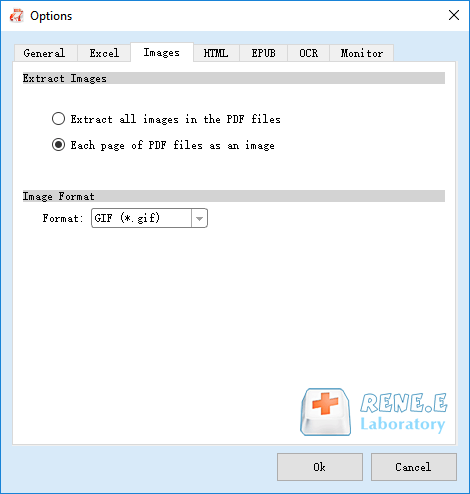 تحديد خيارات صور pdf في Renee PDF Aide