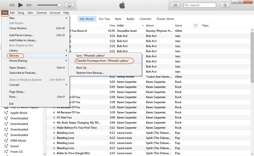 كيفية نقل المشتريات من iPhone في itunes