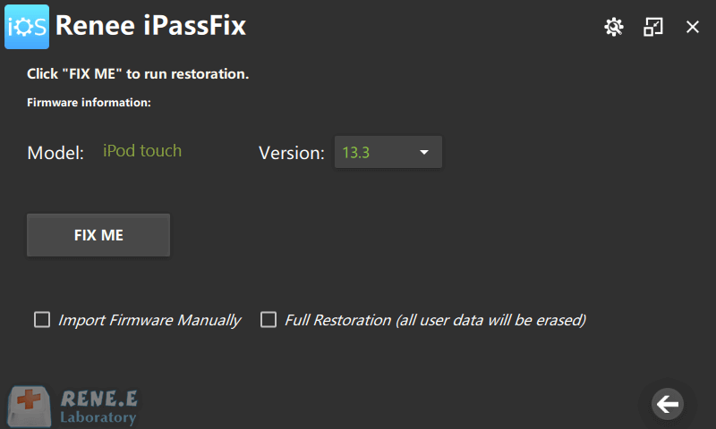 ضع جهاز iPod في وضع استعادة في IPASSFIX