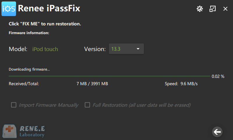 ضع جهاز iPod في وضع استعادة في IPASSFIX