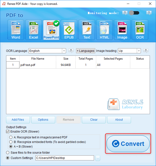 تحويل ملف pdf إلى ppt باستخدام مساعد رينيه pdf