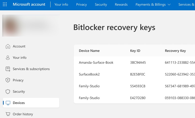 مفاتيح استرداد BitLocker
