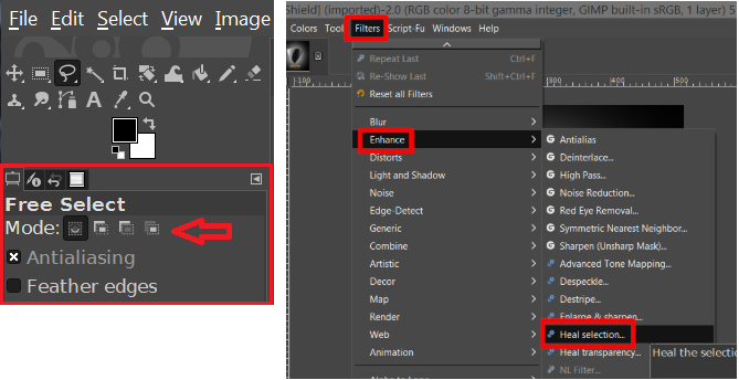 أداة التحديد الحر والمعالجة في GIMP