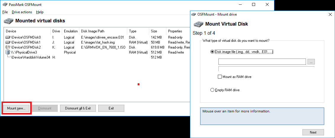 تركيب جديد في OSFMount