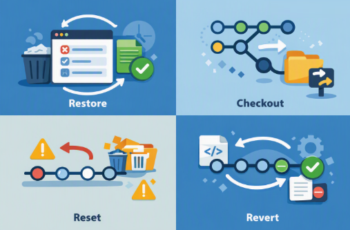 أوامر git restore و checkout و reset و revert