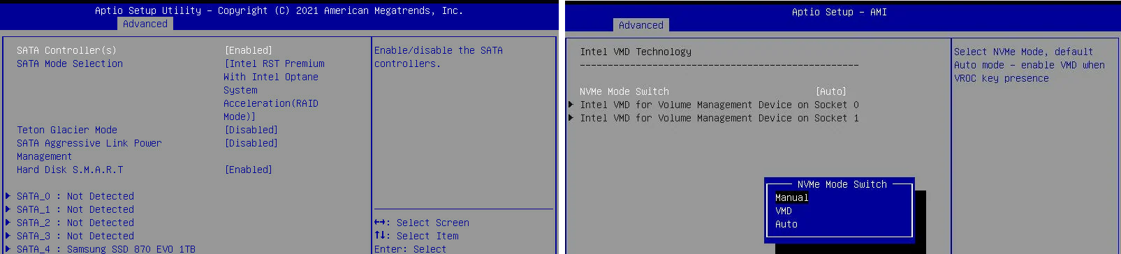 تبديل وضع Intel VMD أو RST في BIOS