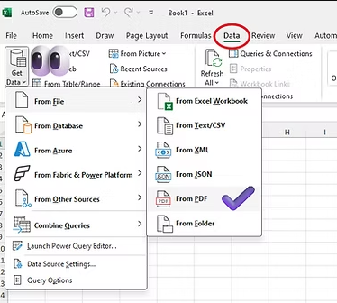 استيراد جداول PDF في Excel من PDF